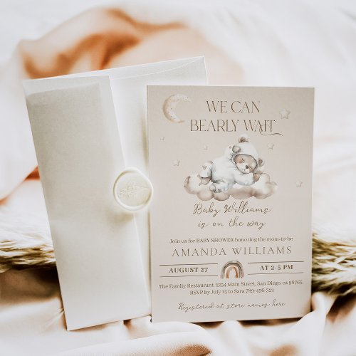 Sleep Bear Bearly wait Boho Neutral Baby Shower Invitation