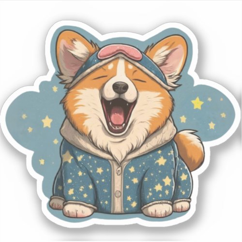 Sleep Corgi in Pajamas Sticker