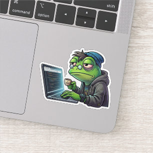 Sleep Deprived Frog Programmer Coding Sticker