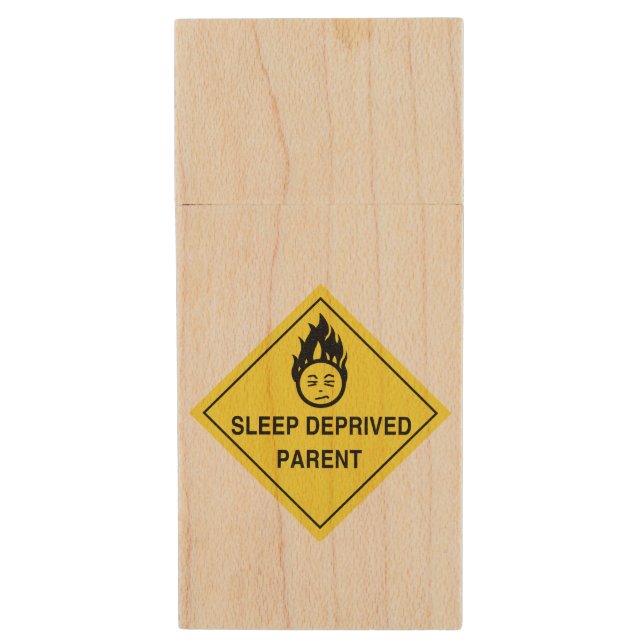 Sleep Deprived Parent Wood Flash Drive (Front Vertical)