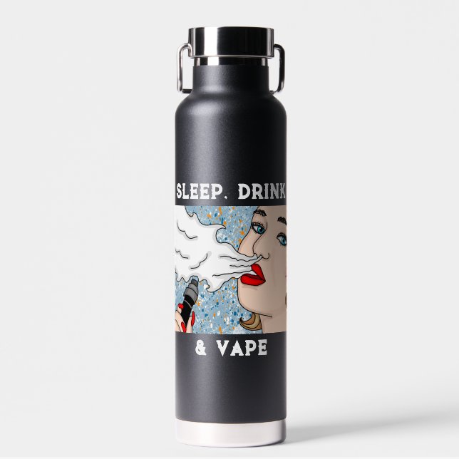 Sleep, Drink and Vape Pop Art Style Lady Water Bottle (Front)