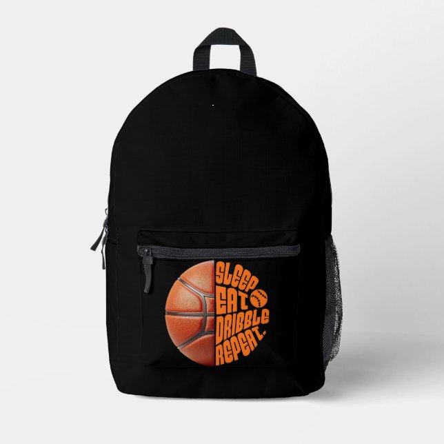 Sleep Eat Dribble Repeat – Basketball Lover Printed Backpack (Front)