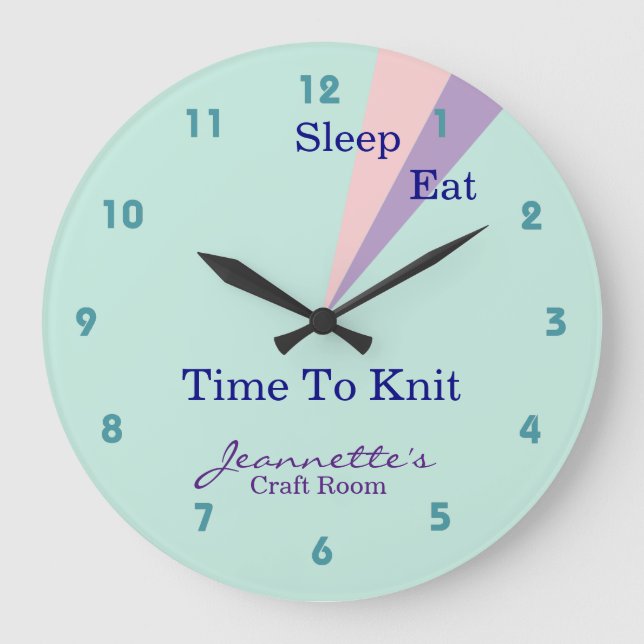 Sleep Eat Knit Knitting Craft Room Large Clock (Front)