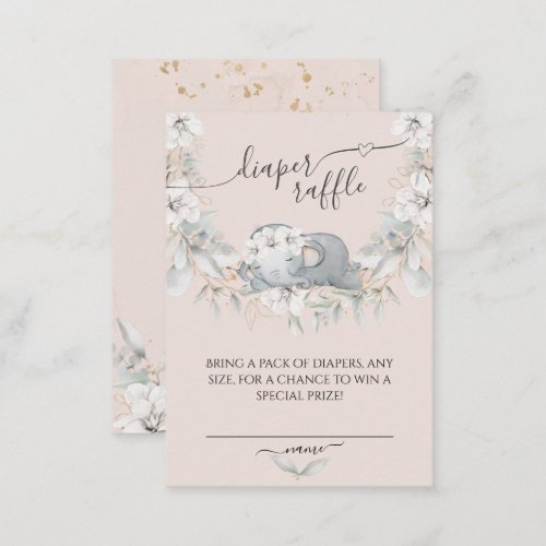 Sleep Elephant Flower Baby Shower Diaper Raffle Enclosure Card