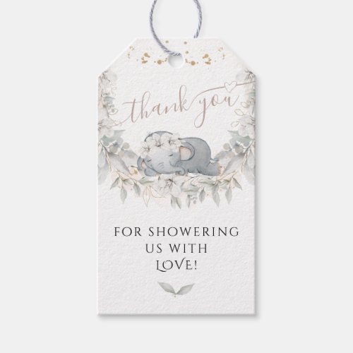 Sleep Elephant Flower Its a Girl Baby Shower Gift Tags