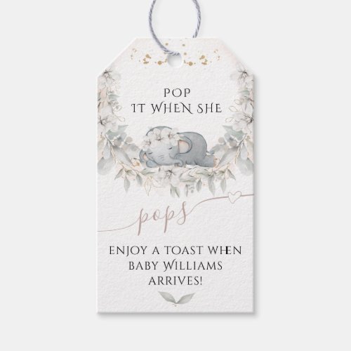 Sleep Elephant Flower Its a Girl Baby Shower Gift Tags