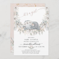 Sleep Elephant Flower It's a Girl Baby Shower Invitation