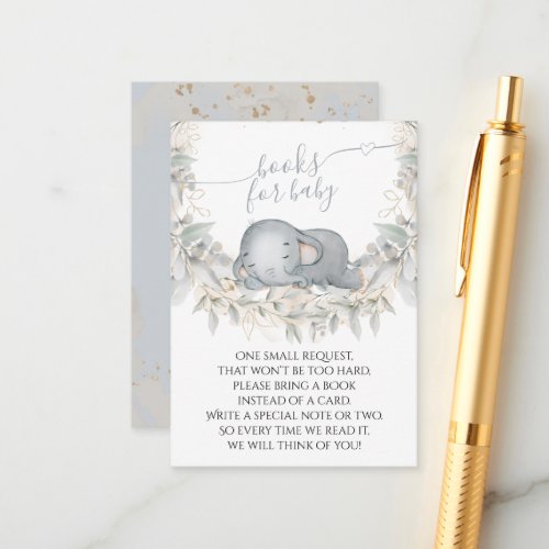 Sleep Elephant Greenery Baby Shower Book request Enclosure Card