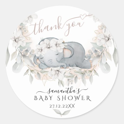 Sleep Elephant Its a Girl Baby Shower Thanks Classic Round Sticker