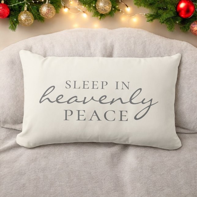 Sleep in Heavenly Peace Holiday Typography Ivory Lumbar Pillow (Creator Uploaded)
