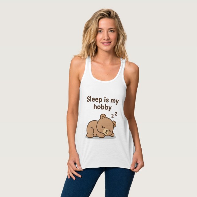 Sleep Is My Hobby – Cute Cartoon Bear Design Tank Top (Front Full)