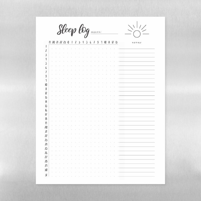 Sleep log diary, sleep tracker tracker magnetic dry erase sheet (Vertical)