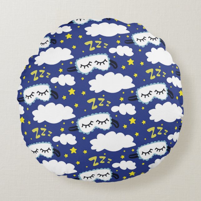 Sleep Masks Clouds and Yellow Stars Round Pillow (Front)