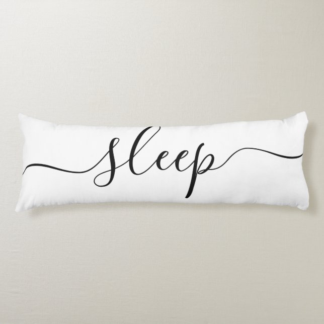 Sleep Rest White Black Script Reversible Body Pillow (Front)
