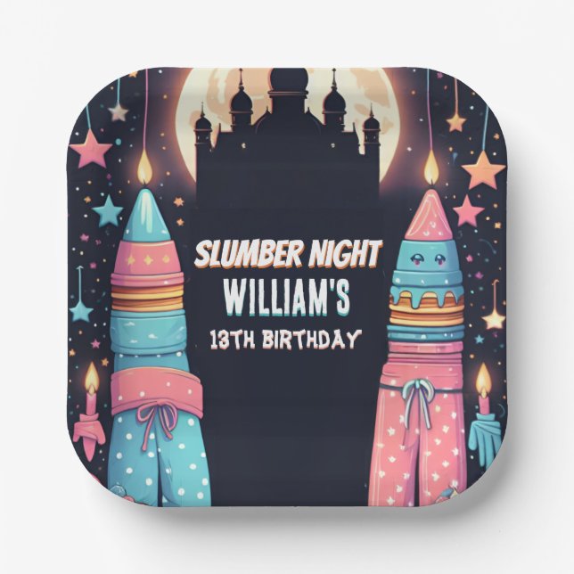Sleep stars Sleepover Slumber Party 13th birthday Paper Plates (Front)