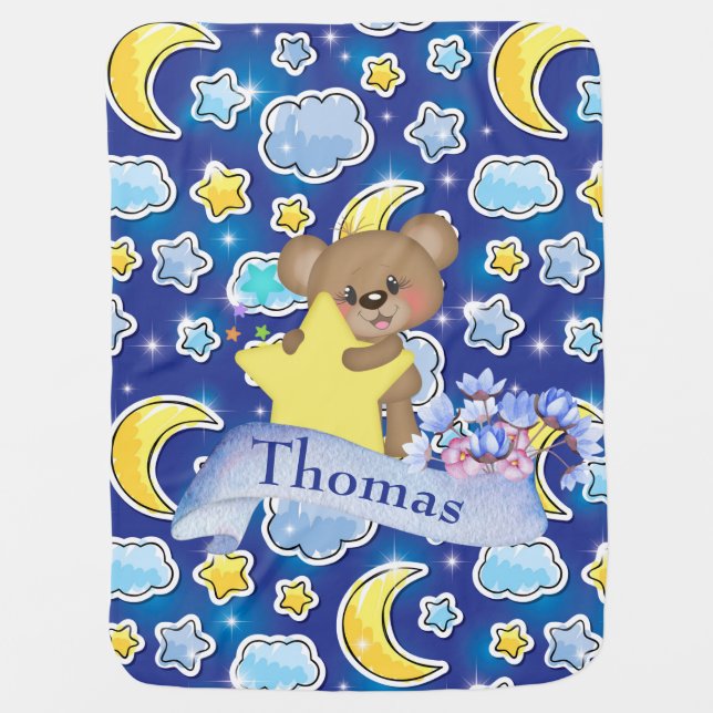 Sleep Time And Star Lite Bear Baby Blanket (Front)