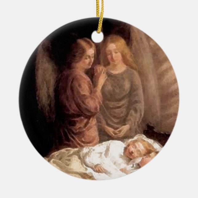 Sleep - Two guardian angels and children Ceramic Ornament (Front)