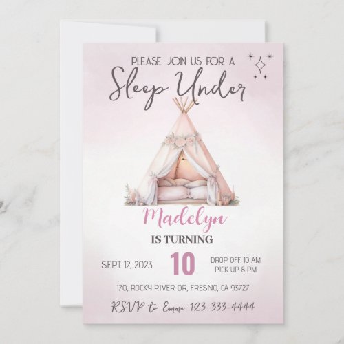 Sleep Under Boho Teepee Sleepover Late Over  Invitation