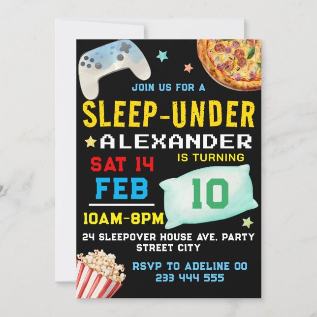 Sleep Under Sleepover Boy Late Over Gamer Birthday Invitation (Front)