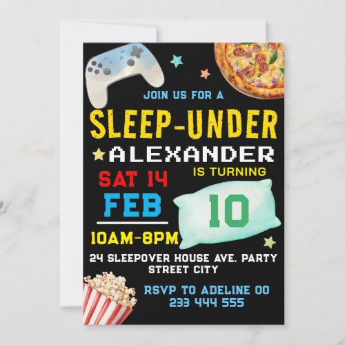 Sleep Under Sleepover Boy Late Over Gamer Birthday Invitation