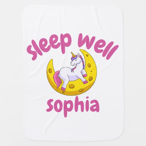 sleep well sophia unicorn on the moon baby blanket