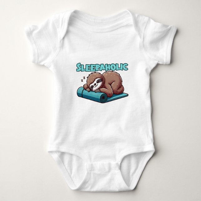 Sleepaholic - Sleeping Sloth On Yoga mat  Baby Bodysuit (Front)