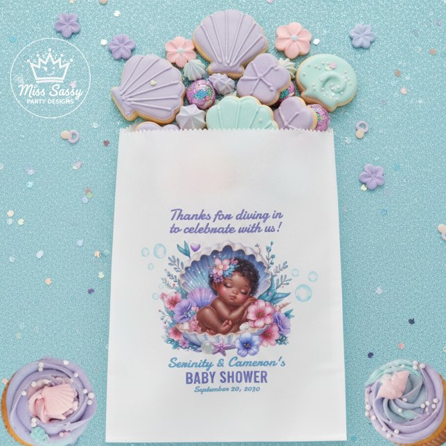Sleeping African American Baby Girl in Seashell Favor Bag (Creator Uploaded)