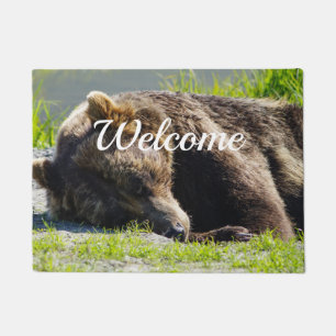 Sleeping Alaska Grizzly Bear Welcome Doormat