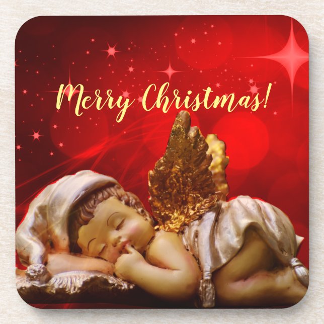 Sleeping Angel Baby Jesus Christmas Beverage Coaster (Front)