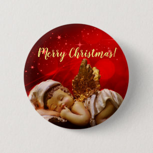 Sleeping Angel Baby Jesus Christmas Button