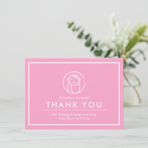 Sleeping Angel  Baby Shower Minimal Pink  Thank Y Thank You Card