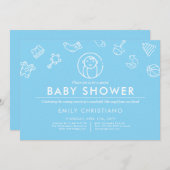 Sleeping Angel | Minimal Baby Shower Solid Blue Invitation (Front/Back)