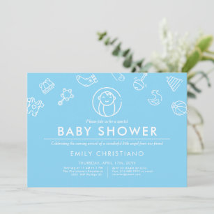 Sleeping Angel   Minimal Baby Shower Solid Blue Invitation