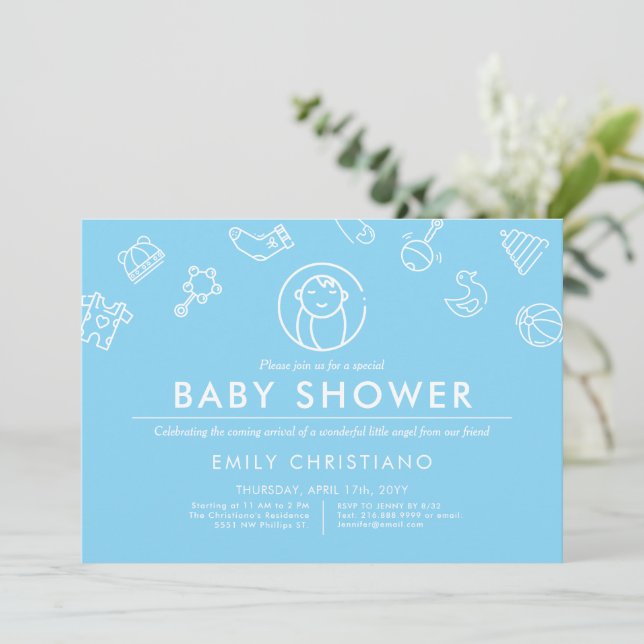 Sleeping Angel | Minimal Baby Shower Solid Blue Invitation (Standing Front)