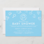 Sleeping Angel | Minimal Baby Shower Solid Blue Invitation (Front)