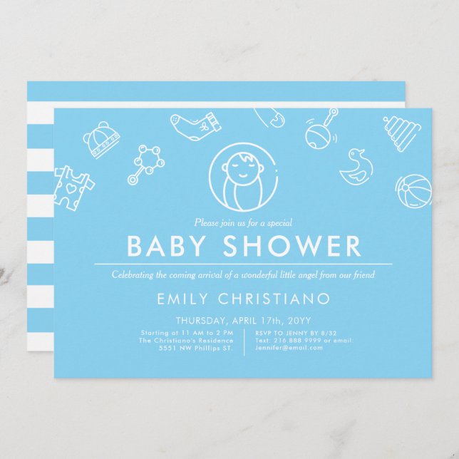 Sleeping Angel | Minimal Style Baby Shower Blue Invitation (Front/Back)