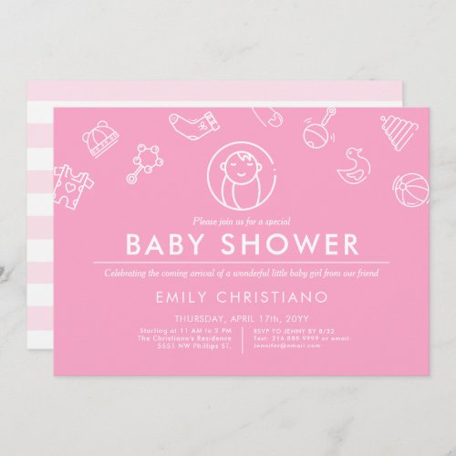 Sleeping Angel  Minimal Style Baby Shower Pink  Invitation