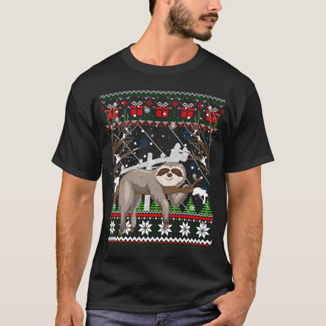 Sleeping Animal Gifts Winter Sloth T-Shirt (Front)