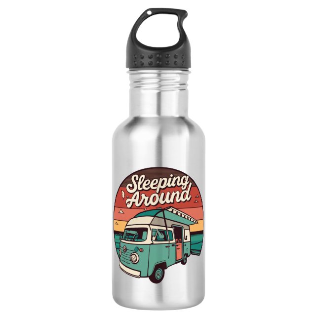 Sleeping Around Camper Stainless Steel Water Bottle (Front)