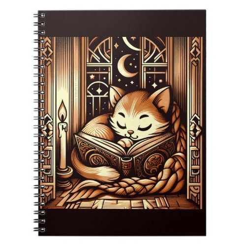 Sleeping Art Deco Style Cat With A Book