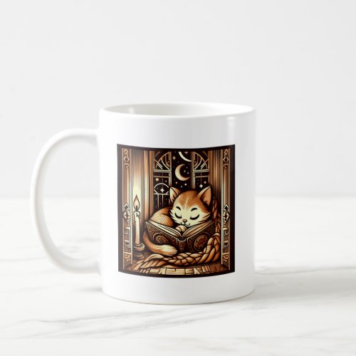 Sleeping Art Deco Style Cat With A Book Coffee Mug