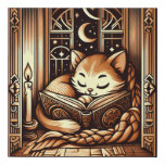 Sleeping Art Deco Style Cat With A Book Faux Canvas Print