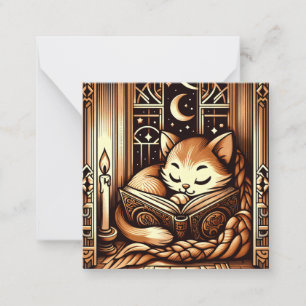 Sleeping Art Deco Style Cat With A Book Note Card