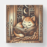 Sleeping Art Deco Style Cat With A Book Wooden Box Sign