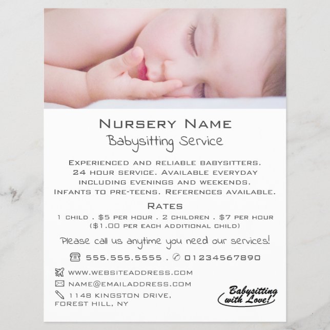 Sleeping Baby Babysitting, Daycare, Nursery Advert Flyer (Front)