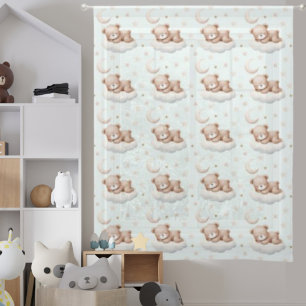 Sleeping Baby Bear Cute Mint Sheer Curtains