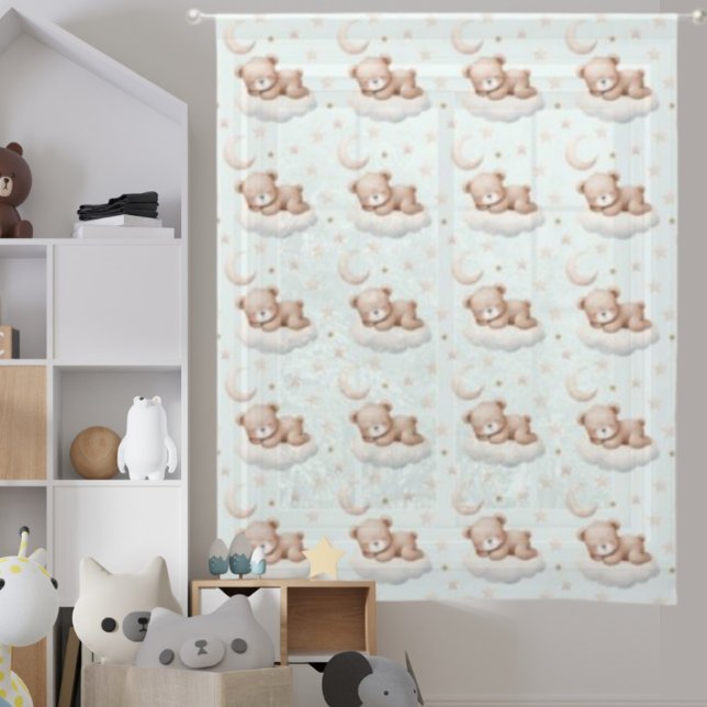 Sleeping Baby Bear Cute Mint Sheer Curtains (Creator Uploaded)