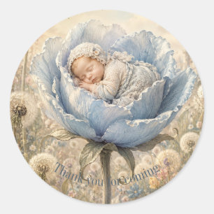 Sleeping baby blue flower Thank you Classic Round Sticker