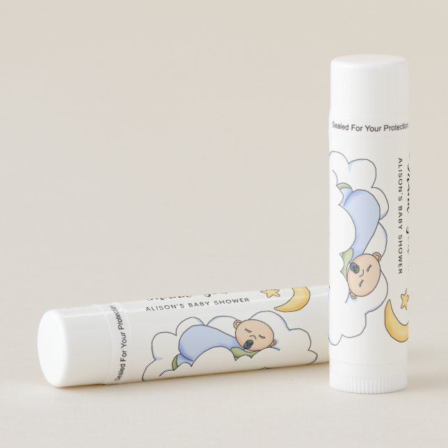 Sleeping baby boy baby shower lip balm (Front)
