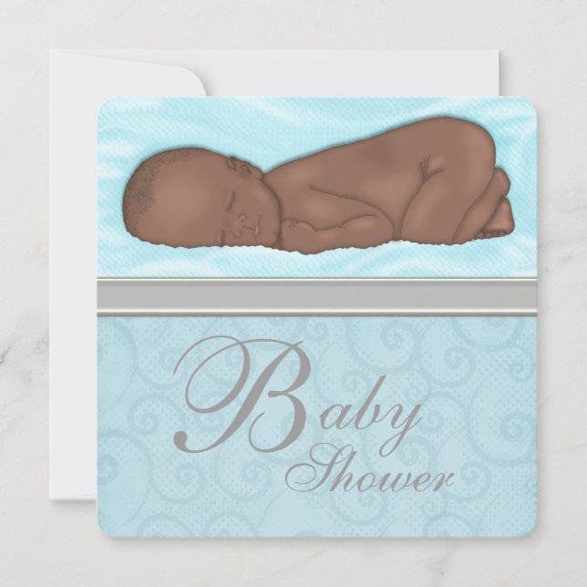 Sleeping Baby Boy Blue Gray Baby Shower Invitation (Front)